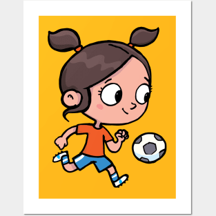 girl with ponytails successfully leads a soccer ball Posters and Art